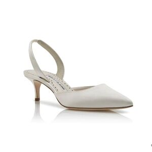Manolo Blahnik CAROLYNE BRIDE White Satin Slingback Pumps